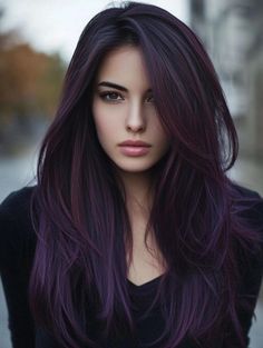 Dark Fall Hair Colors: Embrace Rich and Warm Autumn Tones Dark Brown Purple Hair, Violet Black Hair, Fall Hair Highlights, Deep Auburn, Dark Fall Hair Colors, Dark Fall Hair, Purple Ombre Hair, Plum Hair, Autumn Tones