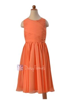 Lovely Tea Length Orange Chiffon Little Girl Dress W/Jewel Neck(FL5196AL) Girl Party Dress, Tea Length Dress, Junior Bridesmaid Dress, Tea Length Dresses, Junior Bridesmaid Dresses, Junior Bridesmaid, Girls Party Dress