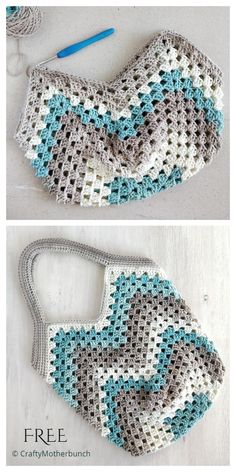 crocheted purses are shown with the same pattern