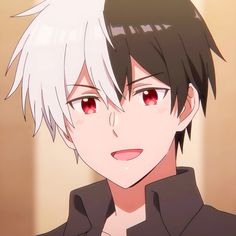 an anime character with white hair and red eyes