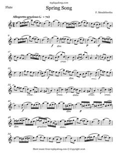 sheet music with the words spring song