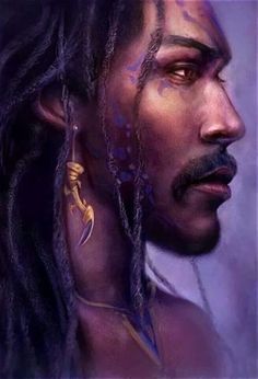 a painting of a man with dreadlocks and piercings on his earring