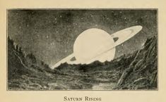 an illustration of saturn rising over the ocean