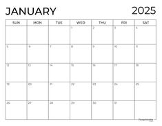 a january calendar with the holidays in black and white, including dates for each month