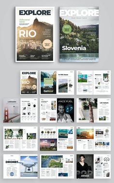 an assortment of magazines with different pages on them, including the front and back covers