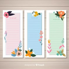 three floral notepads with lined paper and flowers on the top, one is blank