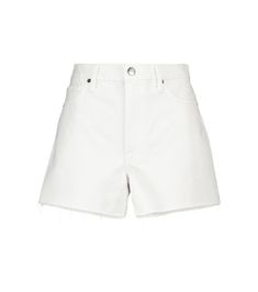 Every summer wardrobe calls for a pair of denim cutoffs like FRAME's Simone shorts, presented here in fresh white. This pair sits high on the waist and has frayed hems that cement their casual-cool status. Cotton Shorts With Frayed Hem, Cotton Shorts With Frayed Hem For Summer, Chic Cotton Jean Shorts, Cotton Cutoff Jean Shorts For Summer, White Relaxed Fit Jean Shorts For Summer, Chic High-waisted Shorts With Frayed Hem, Trendy White Relaxed Fit Shorts, Chic Cotton Shorts With Frayed Hem, Chic Cotton Cutoff Shorts