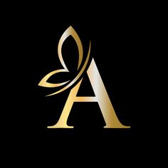 gold letter logo on black background with swirls and leaves in the shape of letters