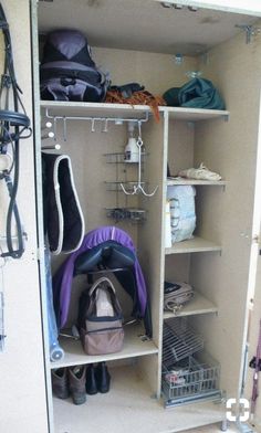 an open closet filled with lots of items