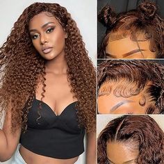 PRICES MAY VARY. 【Lace Front Wigs Human Hair Premium Hair Material】: The deep wave lace front wig is 100% real human hair,cut from young donor,full cuticle aligned,can be dyed,straightened,bleached,curled,restyled as your own hair,natural and healthy,soft and bouncy,no shedding & tangle free. 【Hair Texture】: The deep wave curl pattern is close to the water wave pattern. Deep wave hair is also very pleasing to African American customers with tight curls, but a little neater compared with water wa Chocolate Brown Wig, Biracial Hair, Hair For Black Women, Lace Frontal Wigs, Waves Curls, Long Dark Hair, Tight Curls, Deep Wave Hairstyles, Women's Wigs