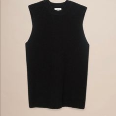 Never Worn! Black 100% Wool Sleeveless Sweater With Open Back. Fall Ribbed Sleeveless Sweater Vest, Ribbed Sleeveless Sweater Vest For Fall, Black Knit Winter Vest, Winter Ribbed Sleeveless Vest, Black Knit Vest For Winter, Winter Knit Black Vest, Winter Sleeveless Ribbed Vest, Ribbed Sleeveless Winter Vest, Winter Black Knit Vest