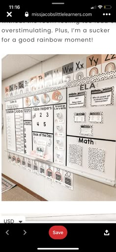 a bulletin board with writing on it and some magnets attached to the back wall