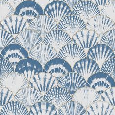 an abstract blue and white background with fan shaped designs on the side, as well as in