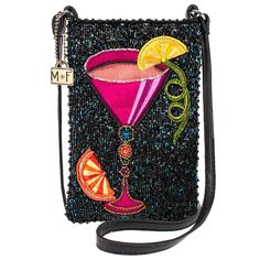 Take a Sip Beaded Leather Crossbody Phone Bag - Mary Frances – Mary Frances Accessories Beaded Pouch Bag, Beaded Pouch, Pink Cocktails, Pink Cocktail, Beaded Cross