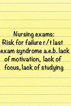 a piece of paper with the words nursing exam written in black ink on yellow lined paper