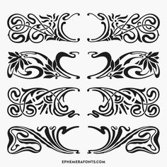 an ornate design with swirls and leaves on white background, in the style of art nouveau