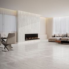 a modern living room with white walls and flooring