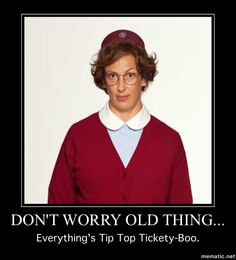 a woman wearing glasses and a red sweater with the caption don't worry old thing