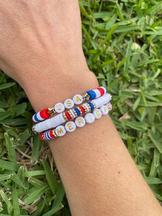 Patriotic friendship bracelets. Perfect for Memorial Day or the 4th of July. All bracketed are made 7 inches unless otherwise stated. A stack consists of all 3 bracelets. Usa Friendship Bracelet, Adjustable Patriotic Friendship Bracelets For 4th Of July, Stacked Adjustable Beaded Bracelets For Friendship, Adjustable Stacked Beaded Bracelets For Friendship, Multicolor Friendship Bracelets For 4th Of July, Adjustable Beach Bracelets For 4th Of July, Adjustable Bracelets For Beach And 4th Of July, Adjustable White Bracelet For 4th Of July, Adjustable White Patriotic Beaded Bracelets