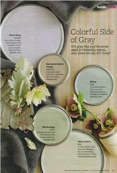 some white paint colors are on the cover of a magazine, and there is an image of