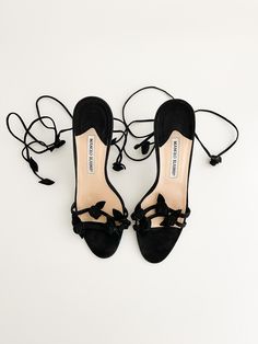 Lace Up Sandal Heels, Shopping List Clothes, Manolo Blahnik Black, Floral Heels, Sandal Heels, Aesthetic Shoes, Suede Lace, Lace Up Sandals, The Hundreds