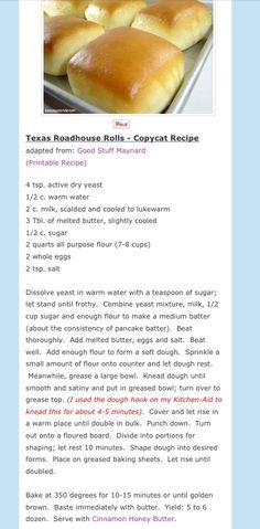 the recipe for texas roadhouse rolls is shown in this screenshoto image, and it