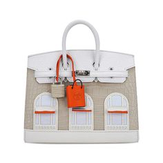 limited edition Hermes Birkin Faubourg 20 Sellier bag featured in Neige (Snow). This rare treasure is a crowning jewel to any Hermes collector.Exquisite craftmanship created in:Beton Matte Alligator White Swift and Clemence leather.The window awnings and clochette are Orange H Swift leather.Three window panels are Bleu Brume Chevre Mysore leather and the trim is Craie Swift leather.Precision details create the slight 3-D effect of the Hermes flagship on 24 Rue du Faubourg Saint-Honoré, Paris.The clochette plays on the iconic shopping bag with the tiret 'handles'.The sellier edge finalizes this beauty with clean, crisp lines.Produced in three colorways, the Snow is the most rare and sought after in the collection.It has commanded as high as $400,000.00 hammer price.NEW or NEVER . Comes with Rare Birkin Bag, Hermes Rare Bag, Hermes Limited Edition Bag, Rare Hermes Bags, Hermes Birkin Limited Edition, Hermes Limited Edition, Rare Hermes Birkin, Hermes Collection, White Alligator