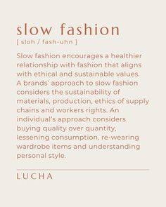 the words slow fashion are written in orange and white on a beige background, with an image of a woman's face