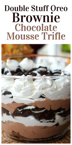 chocolate mousse trifle with whipped cream on top