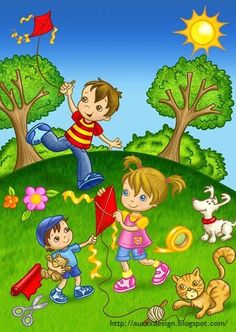 children playing with kites in the park