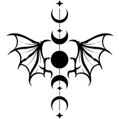 a bat and crescent moon tattoo design on a white background