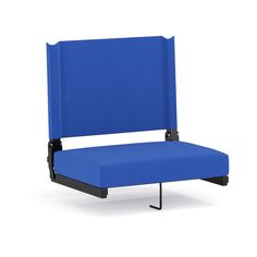 a blue chair with black metal legs and armrests on an isolated white background