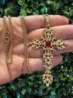 This listing is for a Beautiful necklace.  See my other listings for more jewelry.  I will combine shipping. Red Cross Necklace, 2025 Wedding, Jewelry Brooch, Gold And Red, Red Necklace, Necklace Statement, Red Rhinestone, Gold Tone Necklace, Beautiful Necklace