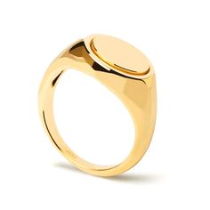 Simple and sleek, this oval signet ring. is a look you'll love to wear with every look in your wardrobe. Created in sterling silver with 18K gold plate The polished oval-shaped top shines in a grooved border. This tapered-shank ring is available in select sizes only and cannot be resized after purchase. Oval Signet Ring, Signet Ring, Sterling Silver Rings, 18k Gold, Gold Plate, Sleek, Sterling Silver, Wardrobe, Ring