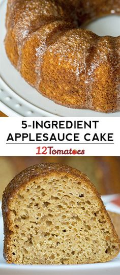 two pictures showing different types of bread on plates with the words 5 - ingredient apple sauce cake