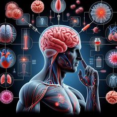 the human brain is surrounded by many different types of medical devices and their connections to blood vessels