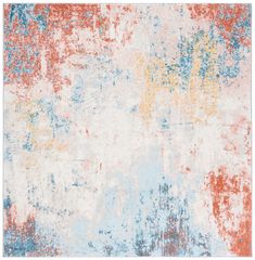 an abstract rug with blue, orange and white colors