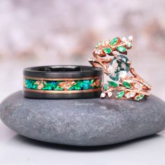 Green Moss Agate & Emerald Leaf Ring 14K Rose Gold Vermeil Natural Agate Engagement Ring Set for Women Unique Promise Ring Gift for Her - Etsy Emerald Wedding Ring Set, Serene Forest, Thigh Tattoos, Leaf Engagement Ring, Green Moss Agate, Green Fire, Fire Opal Ring, Embrace Nature, Engagement Ideas