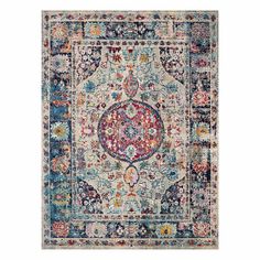 (B518) Luna Medallion Multi-Colored Area Rug with Fringe, 5x7 Ivory Color Palette, Fringe Rugs, Style Salon, Affordable Area Rugs, Eclectic Aesthetic, Affordable Rugs, 5x7 Area Rug, Classic Decor, 3x5 Rug