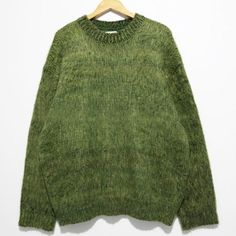 RT No. 5282 MOHAIR WOOLEN KNITTED SWEATER Green Mohair Sweater, Relaxed Fit Wool Knit Sweater, Green Merino Wool Knit Sweater, Relaxed Fit Wool Knitted Sweater, Relaxed Fit Knitted Wool Sweater, Cozy Green Merino Wool Sweater, Green Wool Long Sleeve Sweater, Green Knit Sweater, Korean Streetwear