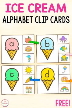 an ice cream alphabet clip cards for kids to practice letter recognition and matching with their own letters