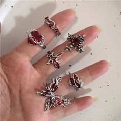 Dospita New Kpop Goth Punk Vintage Red Heart Cross Butterfly Irregular Geometry Rings For Women Men Fashion Grunge Y2K Halloween Jewelry Y2k Halloween, Floral Cushion Covers, Fashion Grunge, Punk Vintage, Hair Band For Girl, Khaki Fashion, Beige Style, Goth Punk, Grunge Y2k