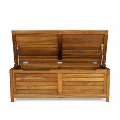 a large wooden bench with two drawers