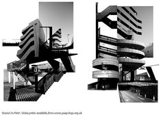 black and white photograph of modern architecture