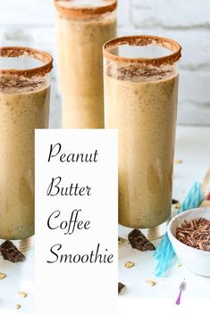 peanut butter coffee smoothie in two tall glasses