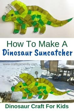 how to make a dinosaur suncather out of paper and construction material for kids