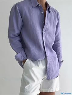 Mens White Button Down, Purple Clothing Men, Light Color Outfits Men, Purple Fits Aesthetic Men, Light Spring Men, Aesthetic Shirts Men, Light Blue Mens Outfit, Men’s Button Up Shirt, Mens Clothes Aesthetic