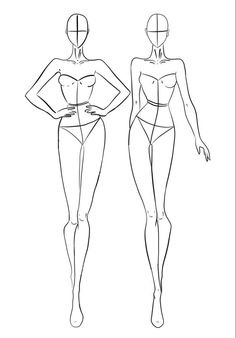 two female mannequins are standing side by side, one is drawn in black and white