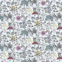 an animal themed wallpaper with flowers and trees