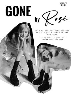 an advertisement for a women's fashion brand featuring a woman in high heel boots